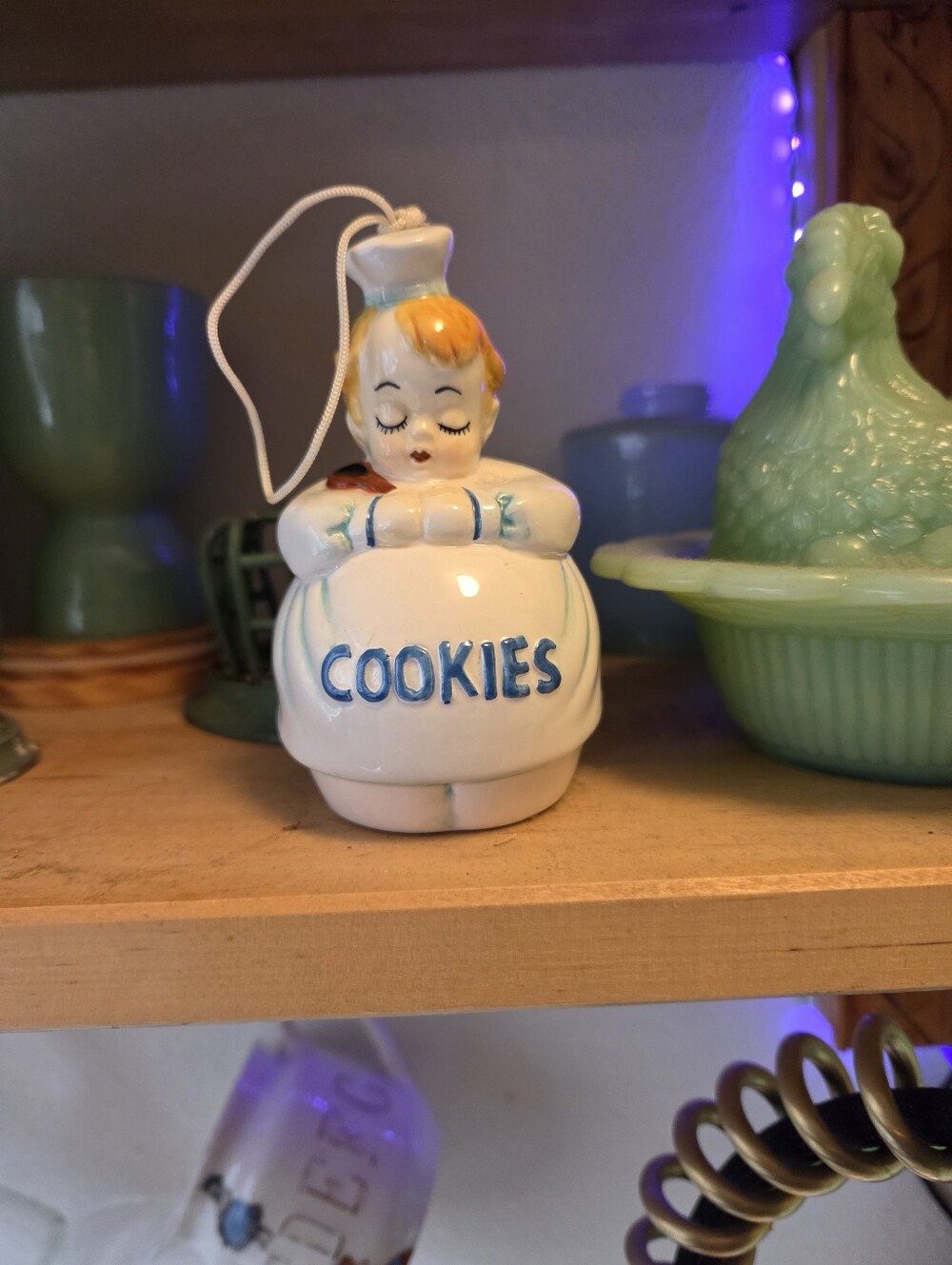 Vintage Ceramic 'Cookies' Jar Figurine - Baker Ornament White and Blue